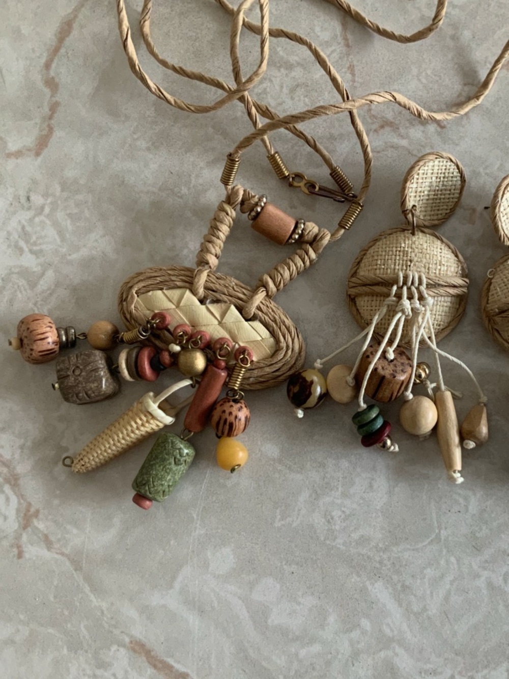 Hand crafted set: necklace and 2 earrings